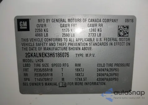 2017 GMC Terrain Sle-2 z USA, uszkodzony, nr VIN 2GKALNEK3H6186076